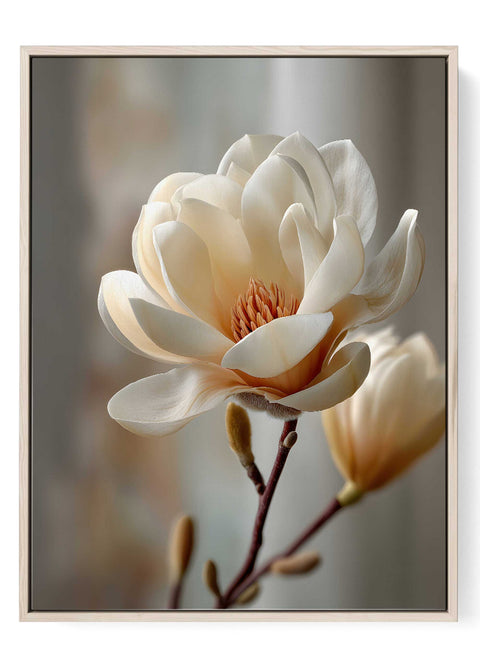 Summer bloom poppy art print with red flowers in a minimalist white vase.