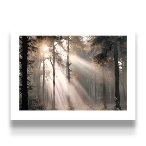 Sun beams through trees forest poster