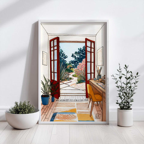 Sunlit artist workspace art print