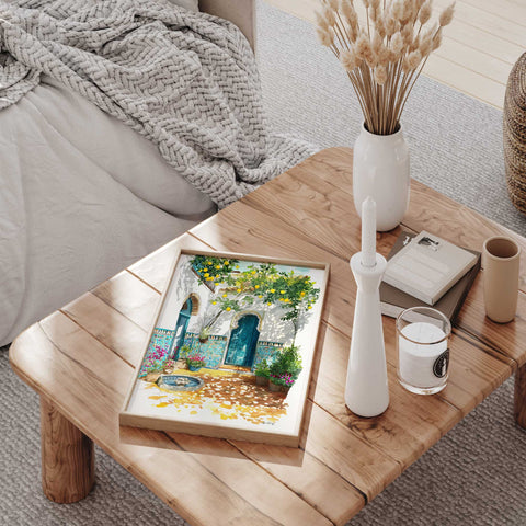 Sunlit courtyard watercolor Mediterranean home decor