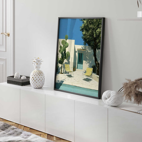 Sunlit poolside wall print minimalist home decor