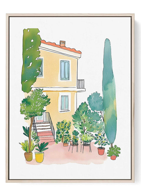 Sunlit villa and potted plants artwork