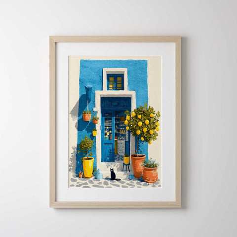Sunny Mediterranean wall art watercolor illustration
