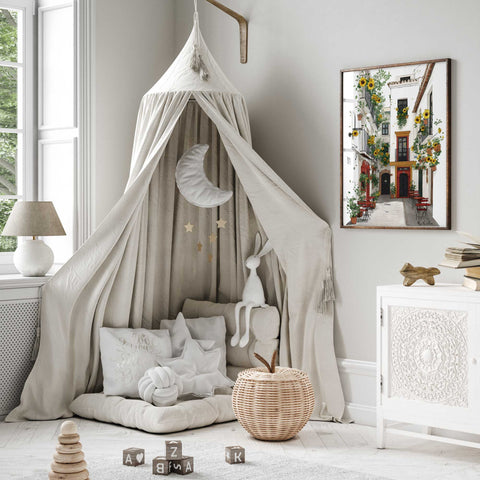Sunny Spanish village alley with sunflowers

