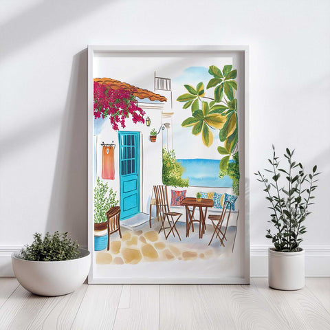 Sunny coastal home with red tile roof and vibrant flower accents

