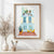 Sunny watercolor rooftop café print with plants and outdoor rug