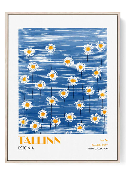 Tallinn floral wall art print with blue background