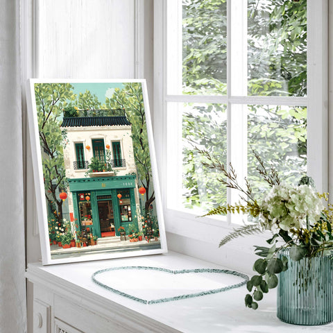 Tea shop street scene wall art