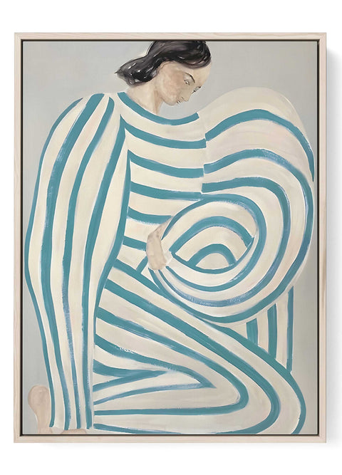 Teal abstract woman line art print