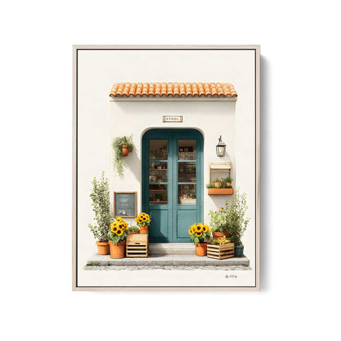 Teal door European facade wall art