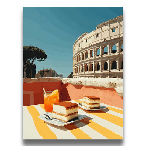 Tiramisu slices rome skyline poster