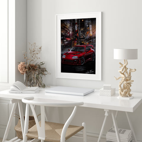 Toyota Supra MK4 JDM red manga car wall art print