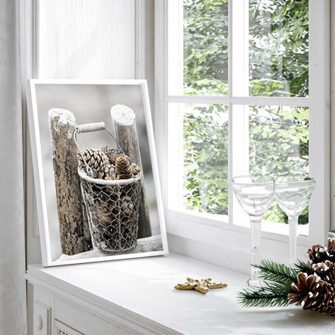 Snowy Pinecone Basket Poster