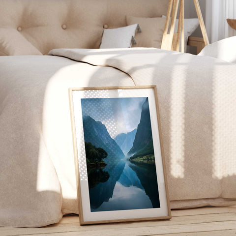 Tranquil nature art poster for a minimalist or Nordic home interior.