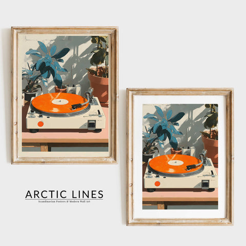 Turntable plants modern retro illustration