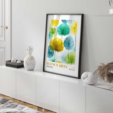 Turquoise and yellow botanical wall art print