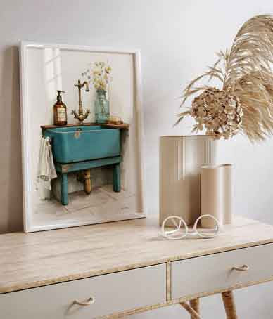 Turquoise blue, blush pink, and cream color scheme in a fine art print.