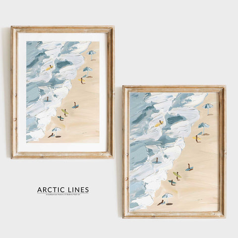 Turquoise, pink, and yellow color palette in a sophisticated beach art print.