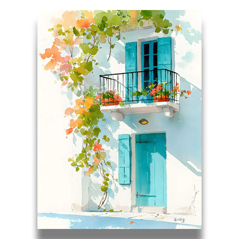 Turquoise shutters European wall art