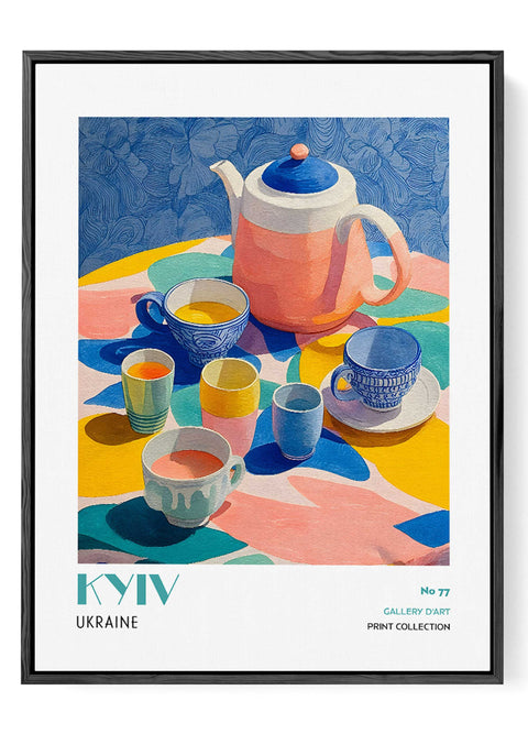 Ukraine kitchen art with pastel teapot illustration