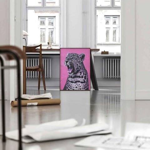 Unique and colorful wildlife-themed art poster for a sunlit living room.