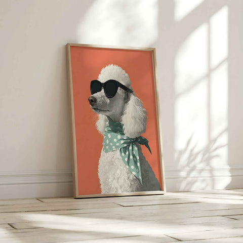Unique and humorous pet-themed art poster for a sunlit living room or studio.
