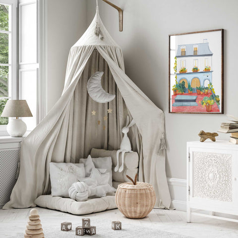 Urban botanical scene in soft watercolor style

