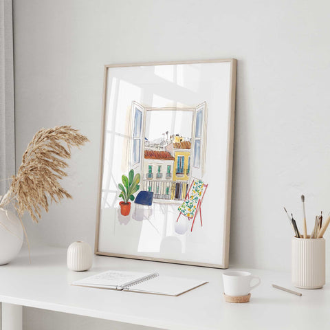 Urban cityscape with green shutters

