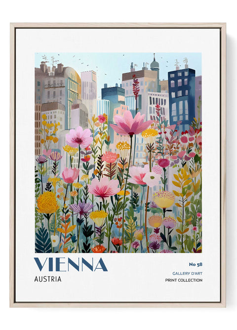 Urban skyline with flowers art print pastel tones