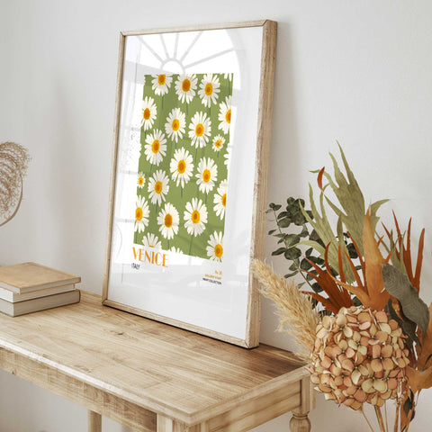 Venice Italy botanical artwork with white daisies