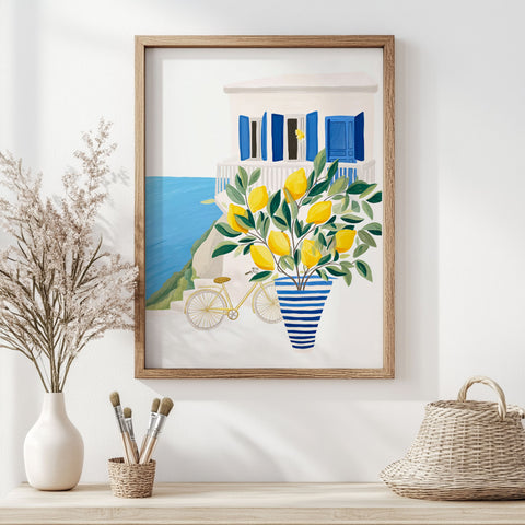 Vibrant Lemons & Bicycle – Mediterranean Print

