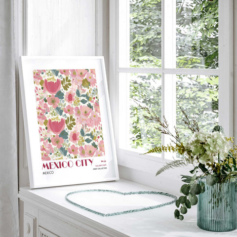 Vibrant floral wall decor Mexico City art print