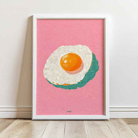 Vibrant pink and yellow color palette in a sophisticated food line art print.
