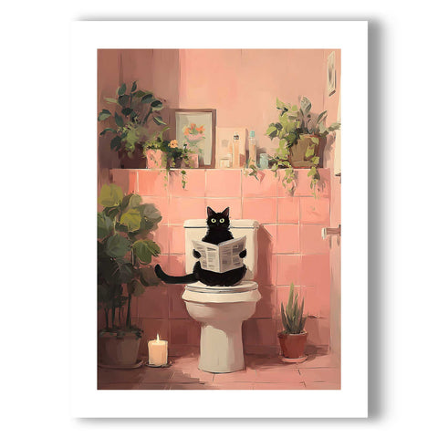 Vibrant pink background with a high-contrast black cat silhouette.