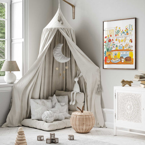 Vibrant watercolor art of cheerful country-style kitchen

