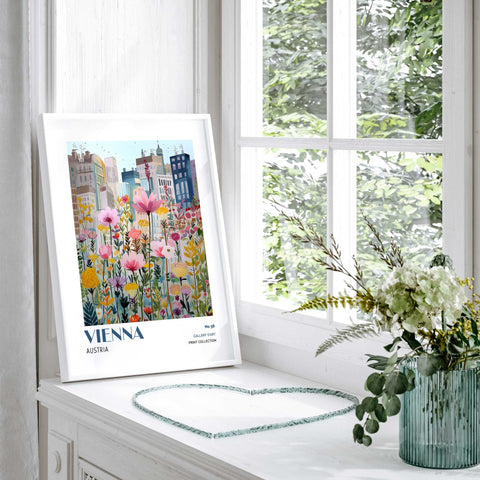 Vienna cityscape floral wall art print pastel decor