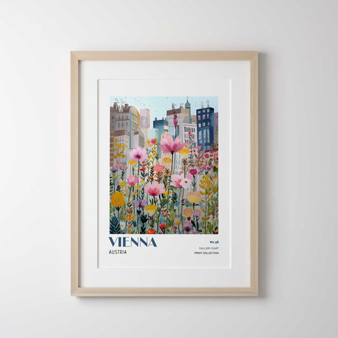 Vienna wall print urban city with blooming flowers