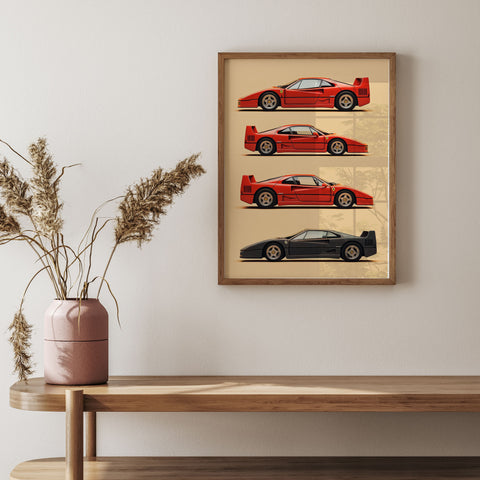 Vintage Ferrari F40 car poster for modern industrial decor