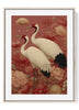 Japanese Cranes & Peonies Art Print | Elegant Vintage Botanical Wall Decor
