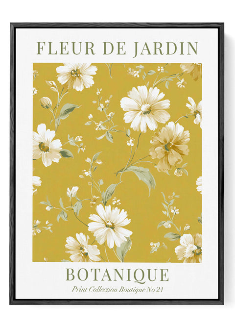 Vintage cream flowers on mustard background print