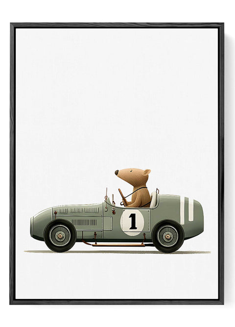 Vintage racing bear kids wall art illustration