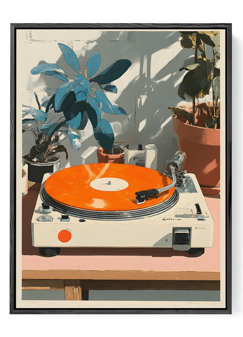 Vintage turntable orange vinyl record print