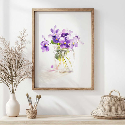 Violet bouquet glass jar print
