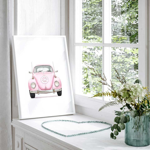 Volkswagen Bug pink art print