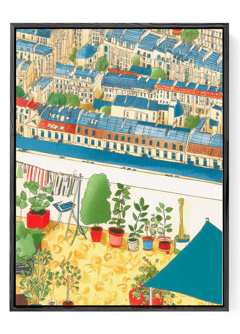 Parisian Rooftop Garden Watercolor Art Print