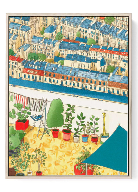 Parisian Rooftop Garden Watercolor Art Print