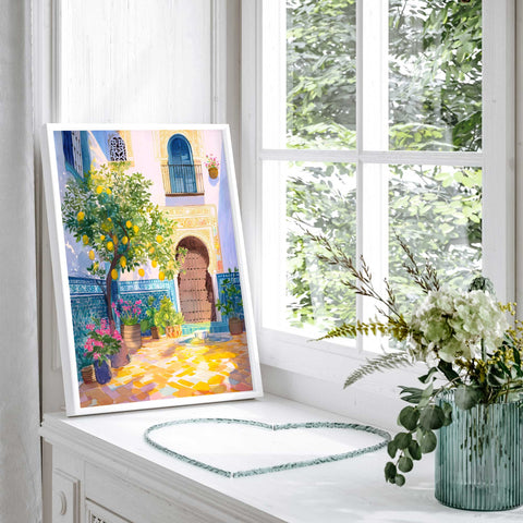 Warm European patio watercolor home decor