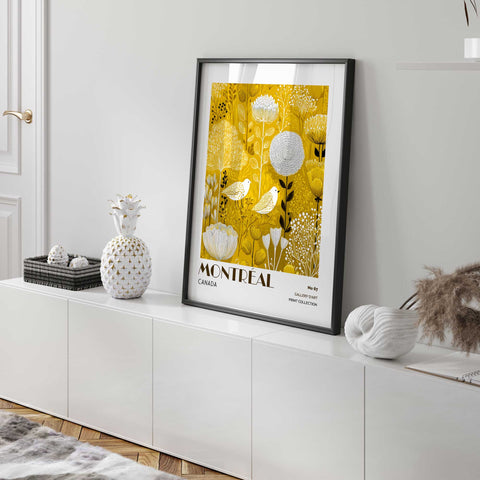 Warm Scandinavian decor golden floral wall art