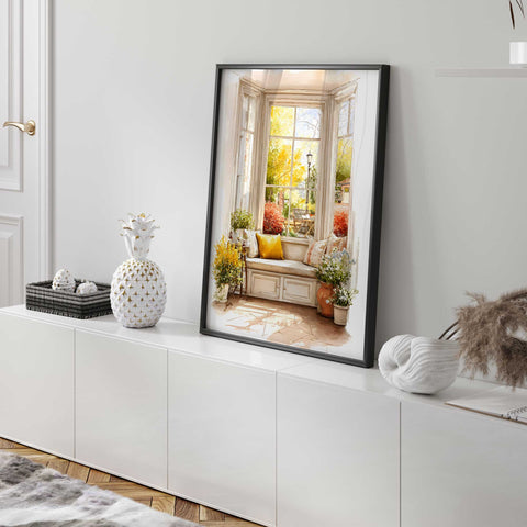 Warm interior window seat wall decor