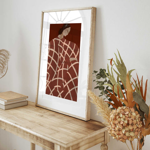 Warm tone bedroom statement print